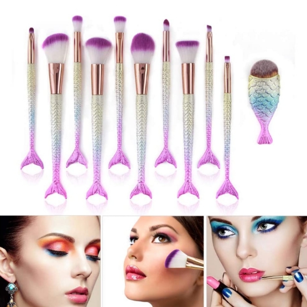 Rainbow Mermaid Makeup Brushes 11pc set - Picture 3 of 4
